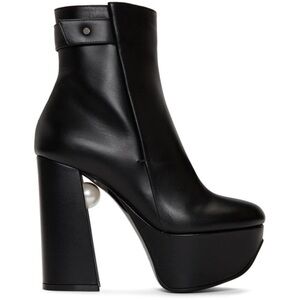 New Nicholas Kirkwood Miri platform black leather ankle boot faux pearl size 10